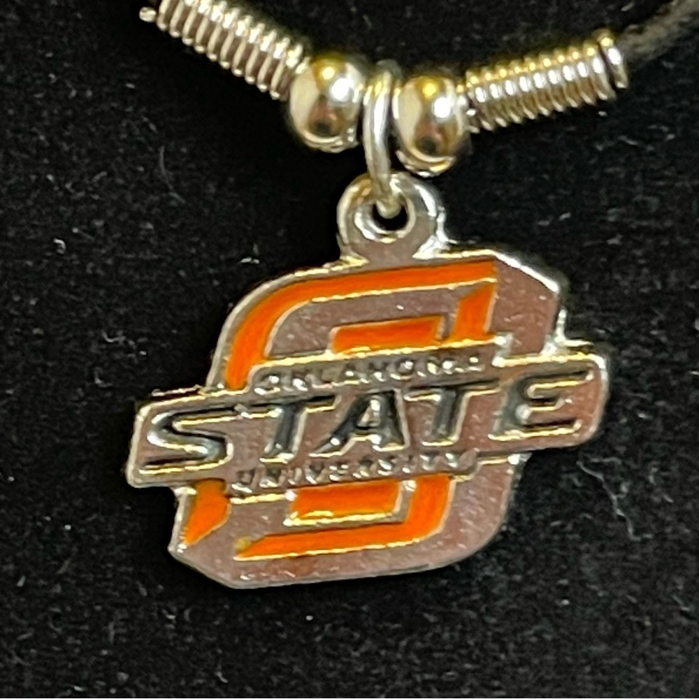 Oklahoma State Pendant Necklace on Leather Band - Picture 2 of 5